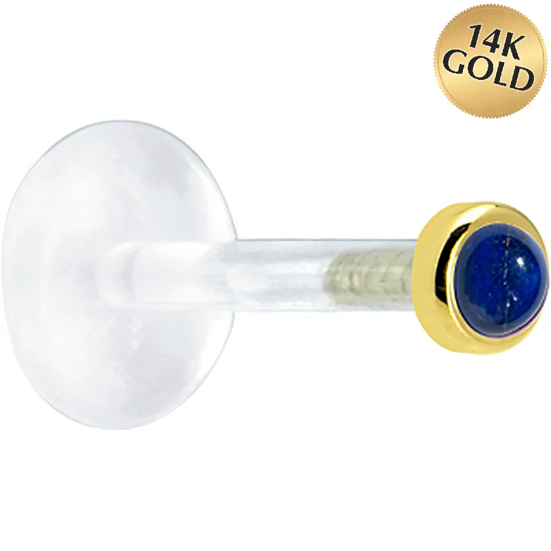 Women's Earrings – Elegant Designs for Every Personality--16 Gauge 1/4 Solid 14KT Yellow Gold 2mm Genuine Blue Lapis Lazuli Bioplast Tragus Earring Stud