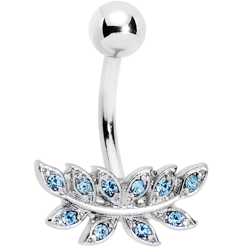 Comfortable Belly Rings with Vibrant Colors -Blue Gem Sprouting Ivy Leaf Belly Ring