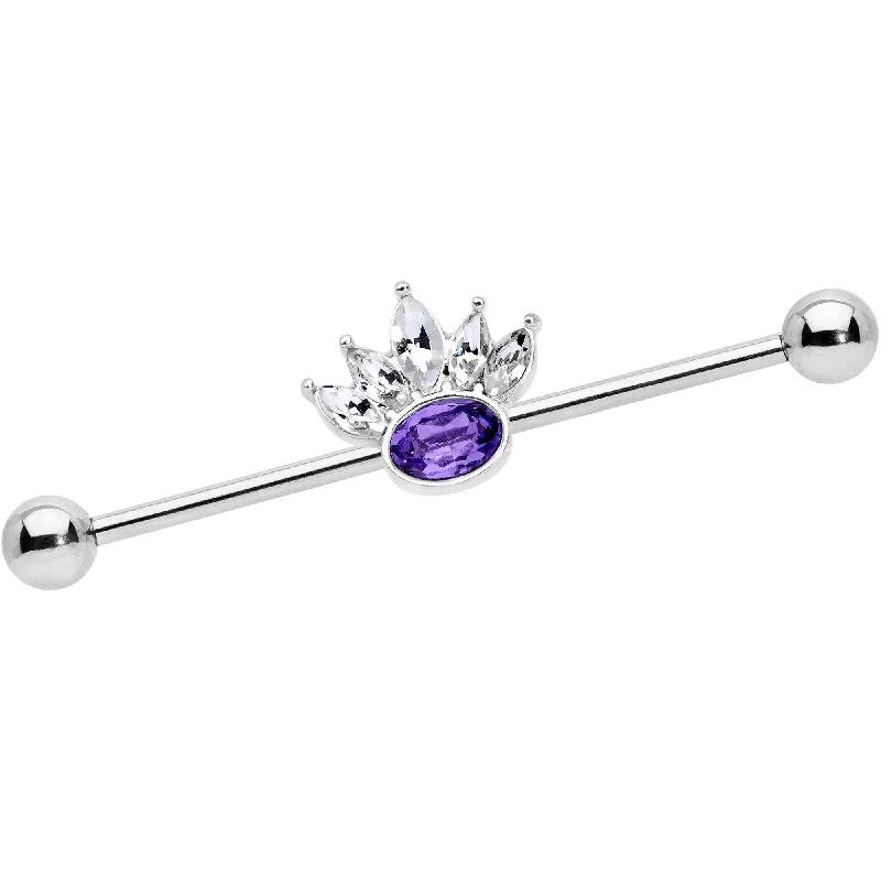Women's Earrings – Elegant Designs for Every Personality--14 Gauge Clear Purple Gem Crown Industrial Barbell 38mm