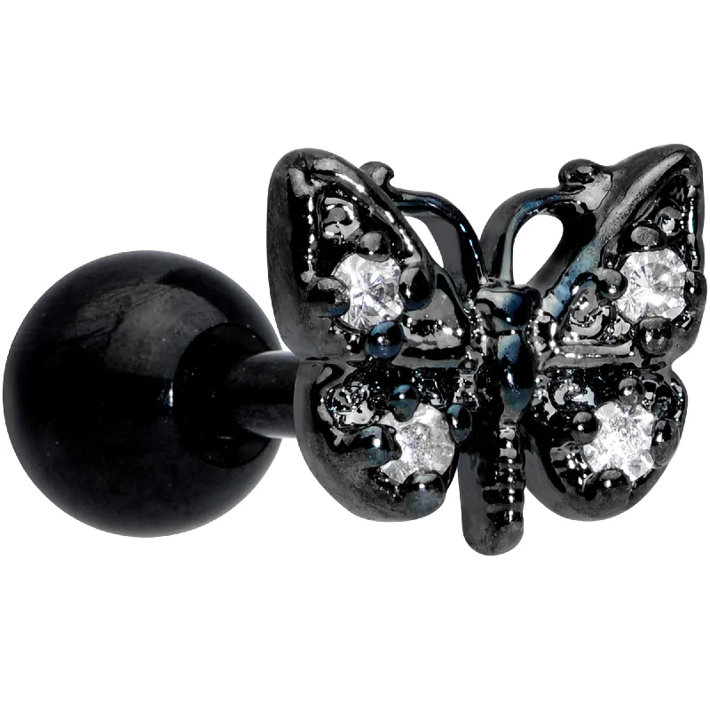 Women's Earrings – Elegant Designs for Every Personality--16 Gauge 1/4 Clear Gem Black Butterfly Cartilage Tragus Earring