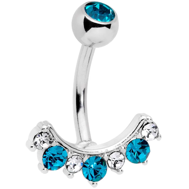 Trendy Belly Rings for Statement Looks -Aqua Clear CZ Gem Wave Of Glamour Belly Ring