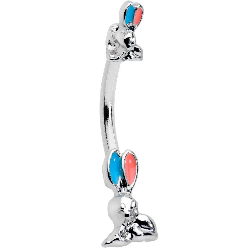 Stunning Belly Rings for Unique Looks -Easter Bunny Red Blue Ears Double Mount Belly Ring
