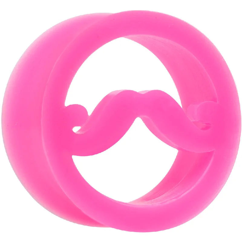 Women's Earrings – Elegant Designs for Every Personality--7/8 Pink Silicone Dapper Mustache Tunnel Plug