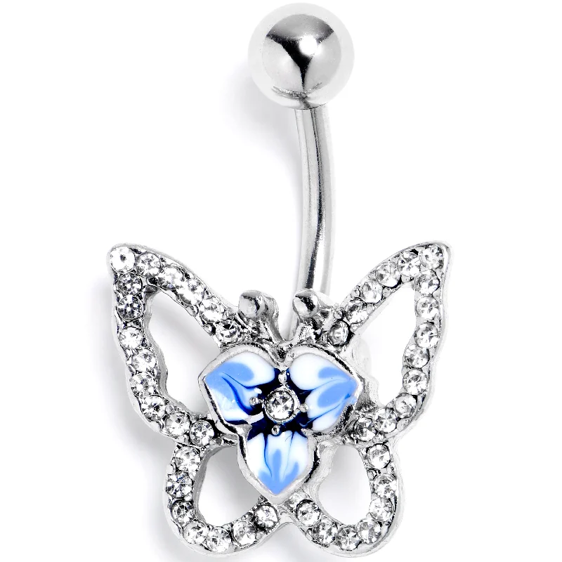 Belly Rings with Beautiful Crystal Accents -Clear Gem Fabulous Butterfly Blue Belly Ring