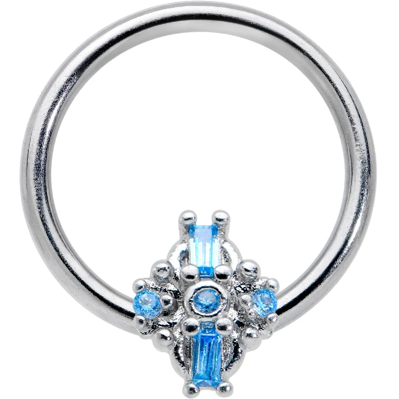 Women's Earrings – Elegant Designs for Every Personality--16 Gauge 3/8 Blue Gem Opulent Cross BCR Captive Ring