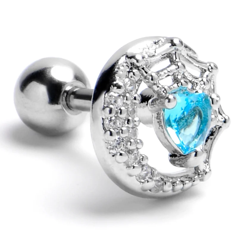 Women's Earrings – Elegant Designs for Every Personality--16 Gauge 1/4 Blue Gem Heart Web Moon Cartilage Tragus Earring Women's Earrings – Elegant Designs for Every Personality--16 Gauge 1/4 Blue Gem Heart Web Moon Cartilage Tragus Earring