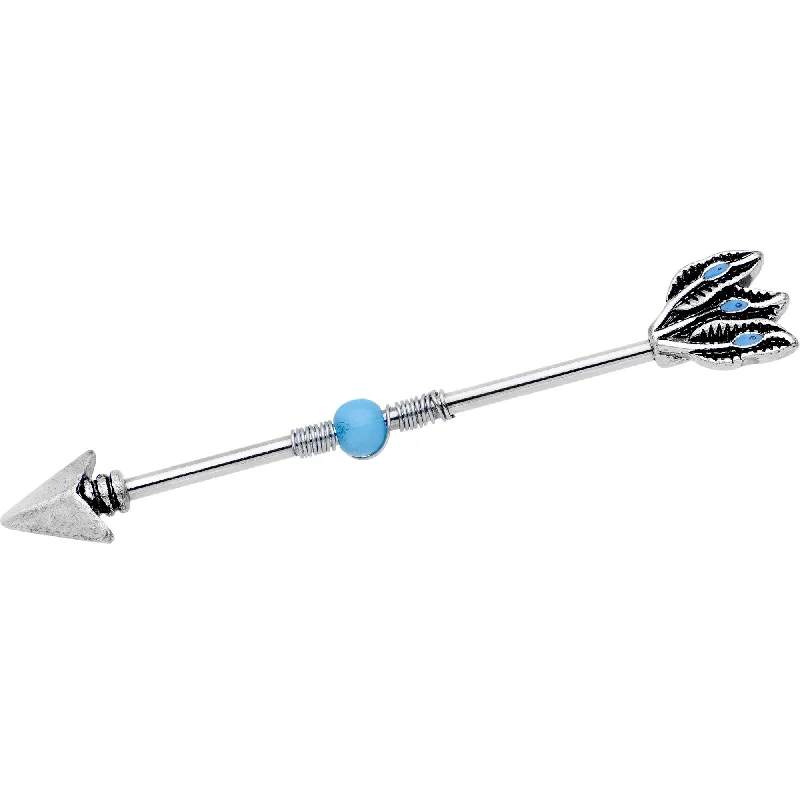 Women's Earrings – Elegant Designs for Every Personality--Southwestern Blue Orb Feather Tailed Spear Industrial Barbell 37mm