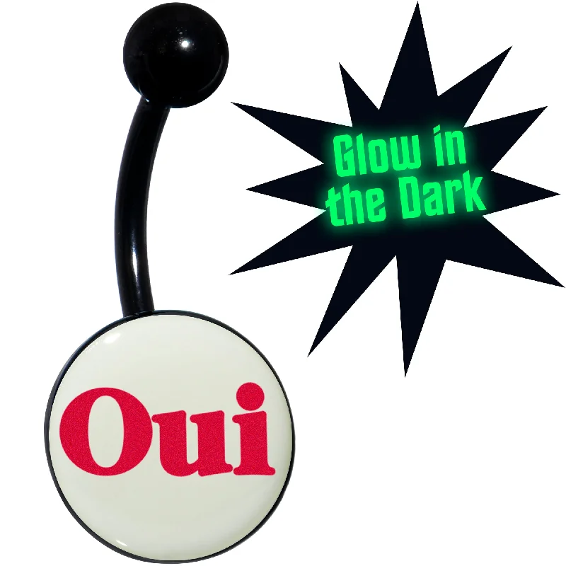 Unique Belly Rings with Stunning Accents -Black Anodized Glow in the Dark OUI Belly Ring