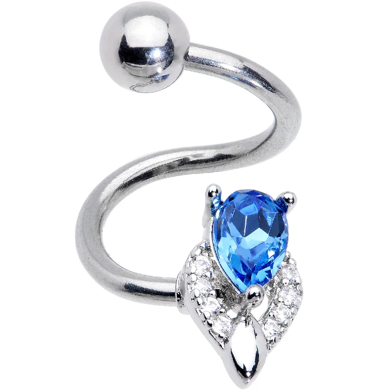 Belly Rings with Colorful Stones for Bold Fashion -Clear Blue Gem Triple Oval Spiral Belly Ring
