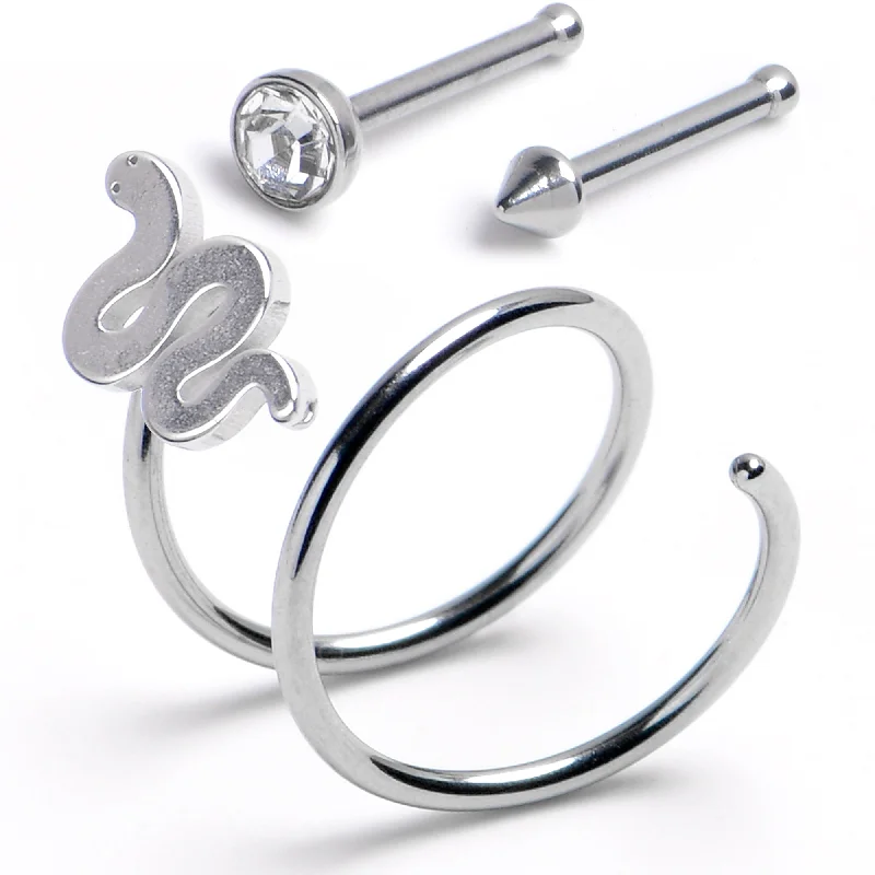 Nose Rings with Stars -20 Gauge Nose Bone Snake Twister Double Nose Hoop Ring 3 Pack Nose Rings with Stars -20 Gauge Nose Bone Snake Twister Double Nose Hoop Ring 3 Pack