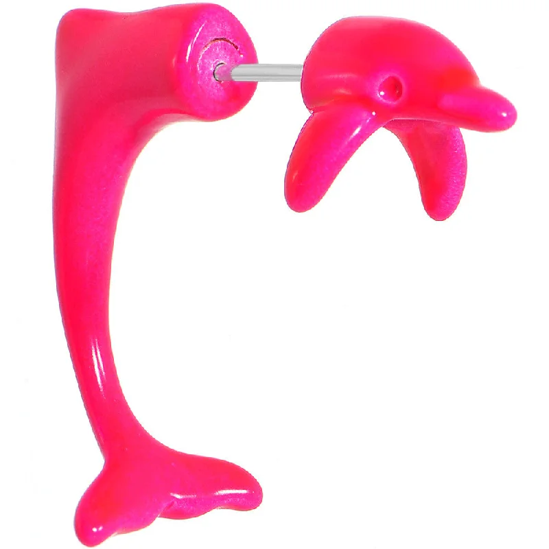 Women's Earrings – Elegant Designs for Every Personality--Pink Acrylic Leaping Dolphin Fake Taper Ear Plug