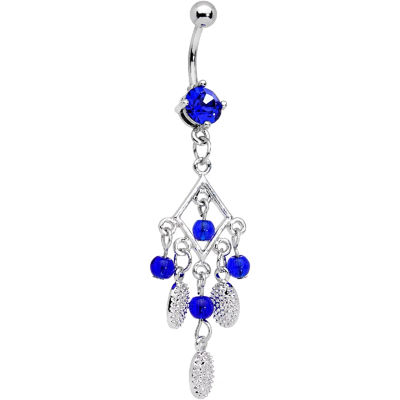 Belly Rings with Simple and Elegant Designs -Blue CZ Gem Hip Chandelier Dangle Belly Ring