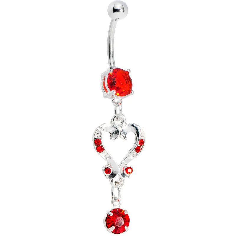 Trendy Belly Rings for Dazzling Fashion -Ruby Red Gem Victorian Heart Dangle Belly Ring