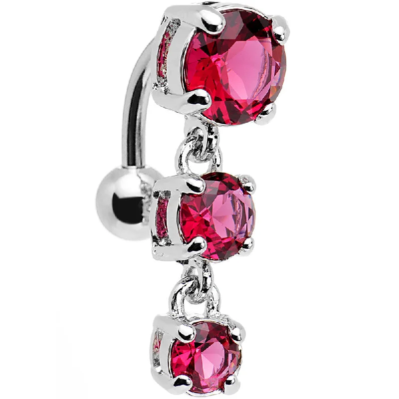 Stunning Belly Rings with Gorgeous Shine -Pink Gem Trio Top Mount Dangle Belly Ring