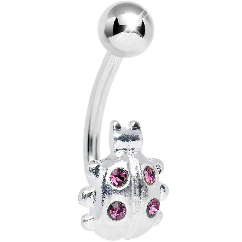 Comfortable Belly Rings with Adjustable Fit -Pink Gem Silver Ladybug Belly Ring