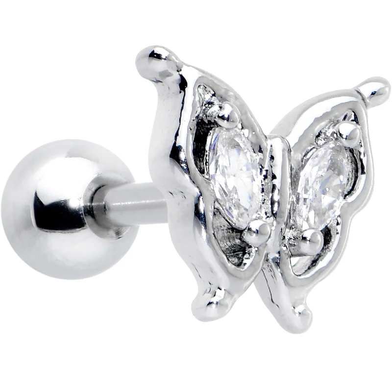 Women's Earrings – Elegant Designs for Every Personality--16 Gauge 1/4 Clear Gem Fancy Fab Butterfly Cartilage Tragus Earring