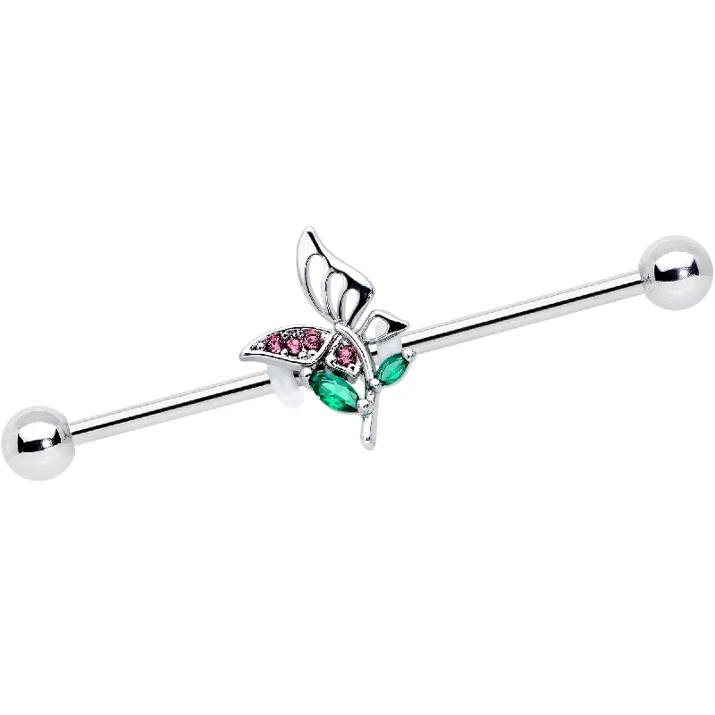 Women's Earrings – Elegant Designs for Every Personality--14 Gauge Purple Green Gem Floral Butterfly Industrial Barbell 38mm