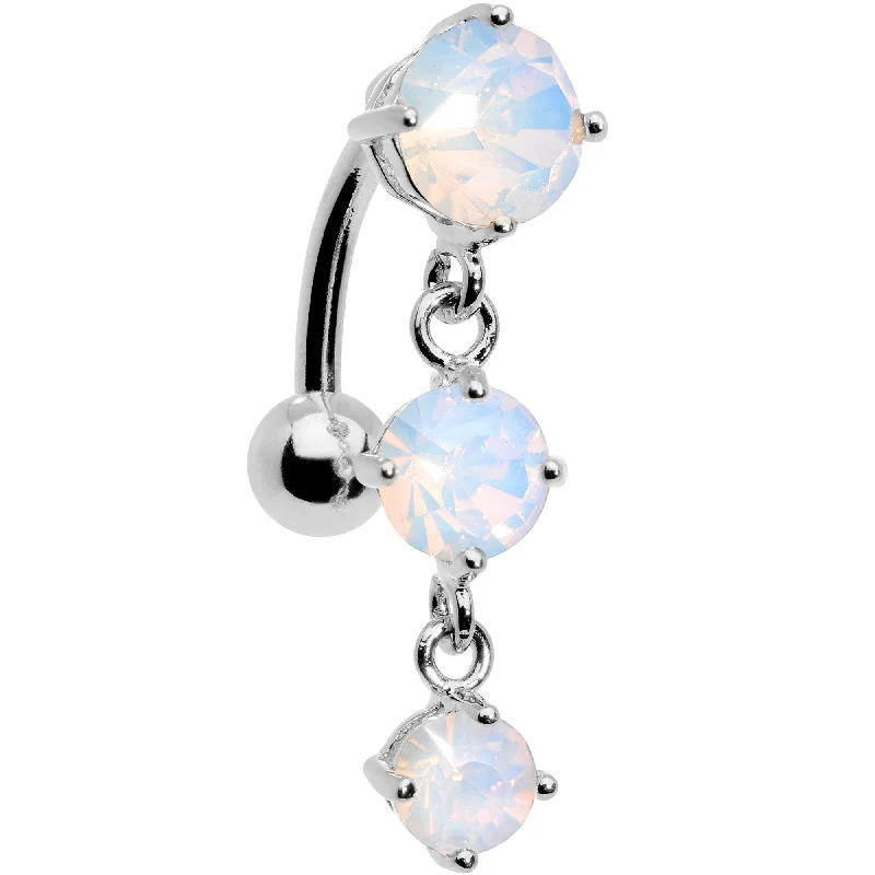 Trendy Belly Rings for Fashion-Forward Women -White Faux Opal Trio Tier Top Mount Dangle Belly Ring