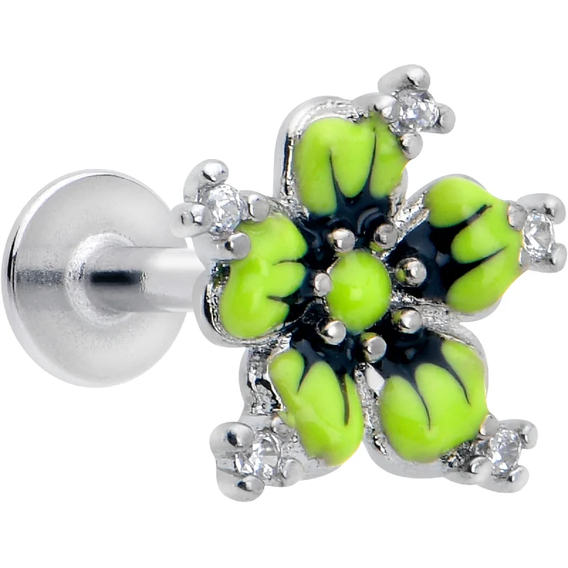 Women's Earrings – Elegant Designs for Every Personality--16 Gauge Clear CZ Gem Go Green Flower Flat Back Earring