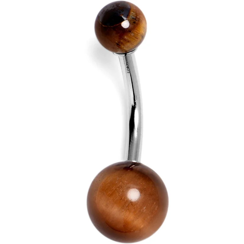 Comfortable Belly Rings with Custom Finish -14 Gauge 3/8 Tiger Eye Natural Stone Belly Ring