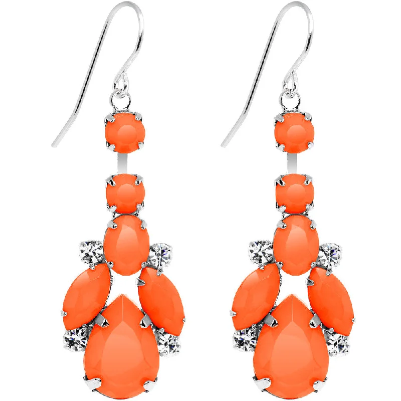 Women's Earrings – Elegant Designs for Every Personality--Clear Gem Orange Neon Bewitching Teardrops Chandelier Earrings