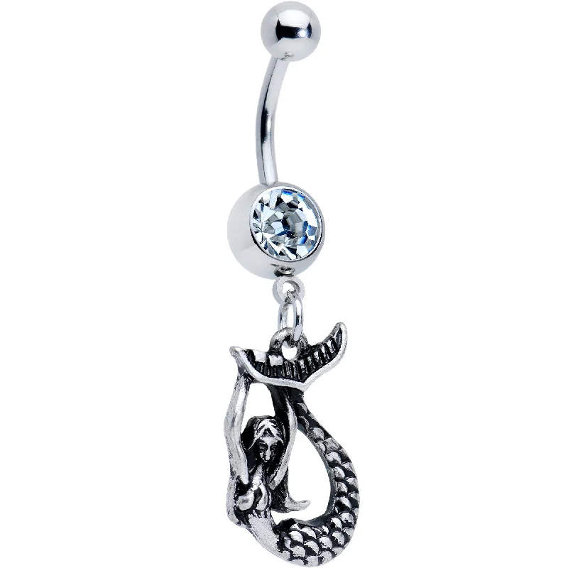 Unique Belly Rings with Personalized Touch -Clear Gem Hanging Mermaid Dangle Belly Ring