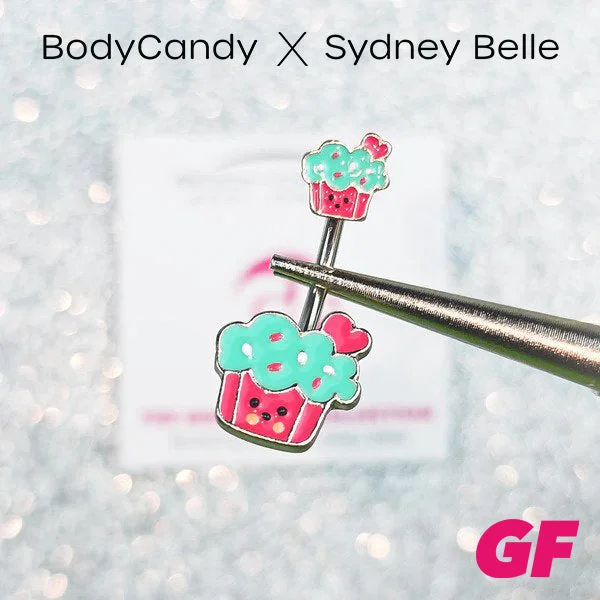 Comfortable Belly Rings for Everyday Wear -Sydney Belle Girlfriend Collection Sweet Happy Cupcake Pink Blue Double Mount Belly Ring