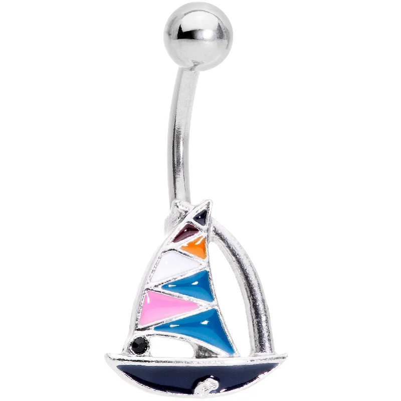 Comfortable Belly Rings for Everyday Wear -Black Gem White Pink Teal Nautical Sailboat Belly Ring Comfortable Belly Rings for Everyday Wear -Black Gem White Pink Teal Nautical Sailboat Belly Ring