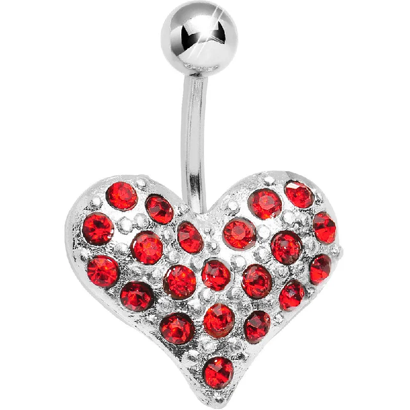 Unique Belly Rings with Sparkling Features -Ruby Red Crystal Heart On Belly Ring