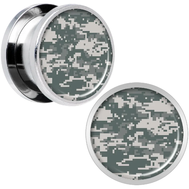 Women's Earrings – Elegant Designs for Every Personality--Digital Camo Print Steel Screw Fit Plug Set 9/16