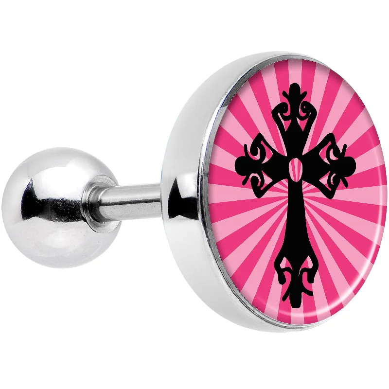 Women's Earrings – Elegant Designs for Every Personality--16 Gauge 1/4 Pink Black Radiant Cross Tragus Cartilage Earring