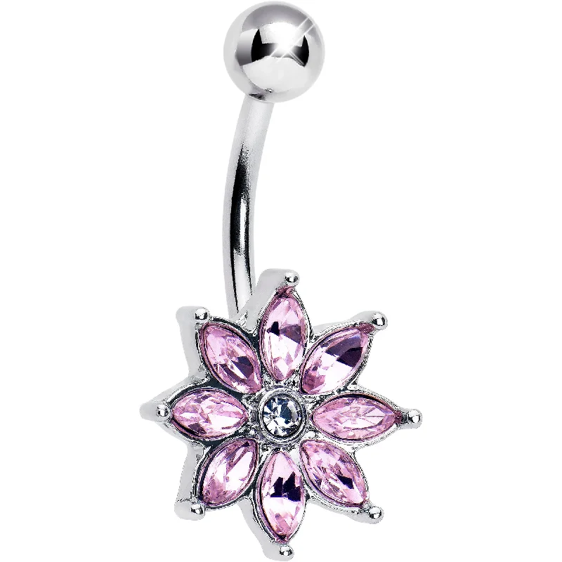 Beautiful Belly Rings with Dazzling Stones -Pink Gem Flower Elegance Bloom Belly Ring
