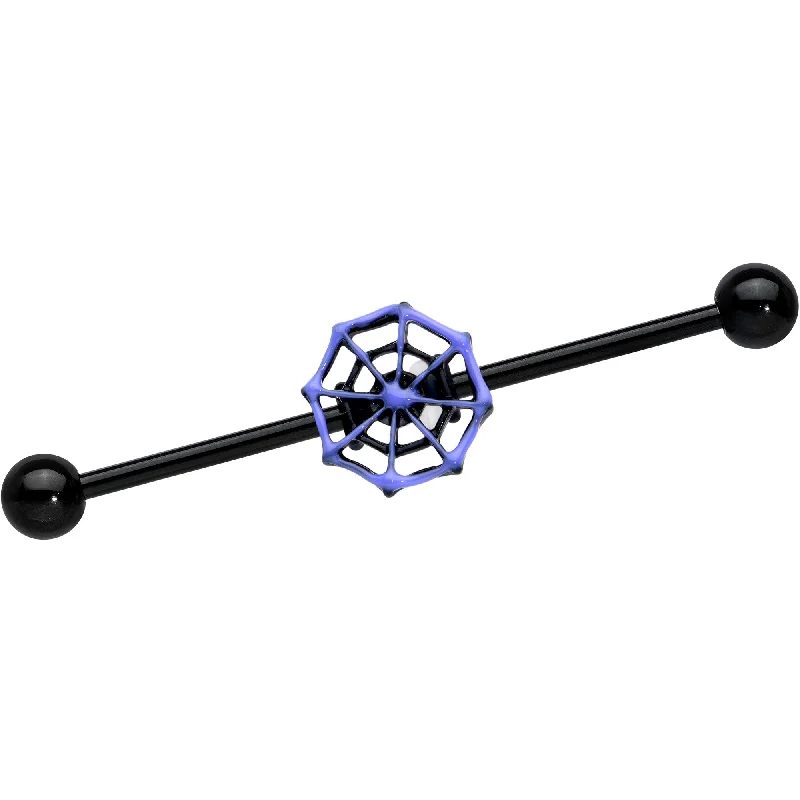 Women's Earrings – Elegant Designs for Every Personality--14 Gauge Black Purple Spider Web Halloween Industrial Barbell 38mm