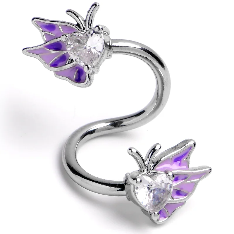Stylish Belly Rings for Bold Fashion Choices -Clear Gem Butterflies Purple Spiral Twister Belly Ring