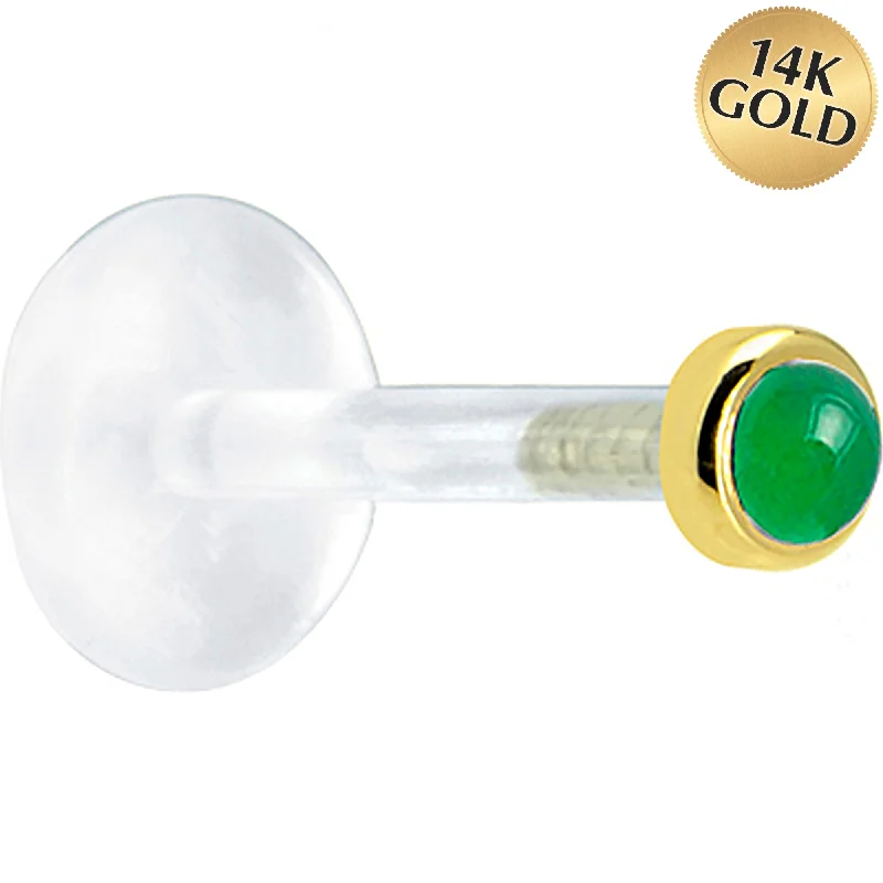 Women's Earrings – Elegant Designs for Every Personality--16 Gauge 1/4 Solid 14KT Yellow Gold 2mm Genuine Jade Bioplast Tragus Earring Stud