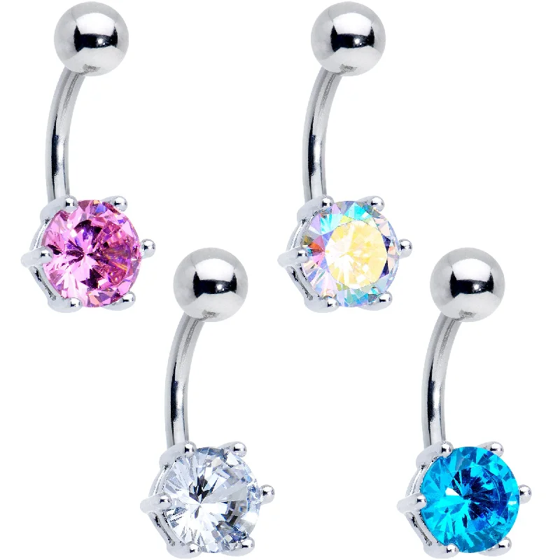 Designer Belly Rings for Unique Style -Blue Purple Aurora Clear CZ Gem Belly Ring Set of 4