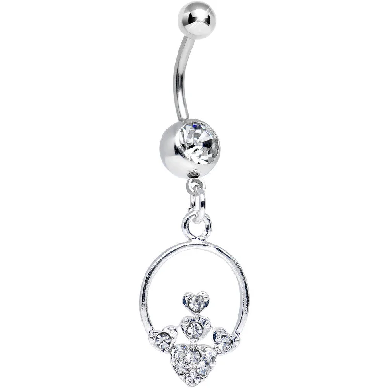 Beautiful Belly Rings for Glamorous Touch -Clear Gem Hoop Encircled Hearts Dangle Belly Ring