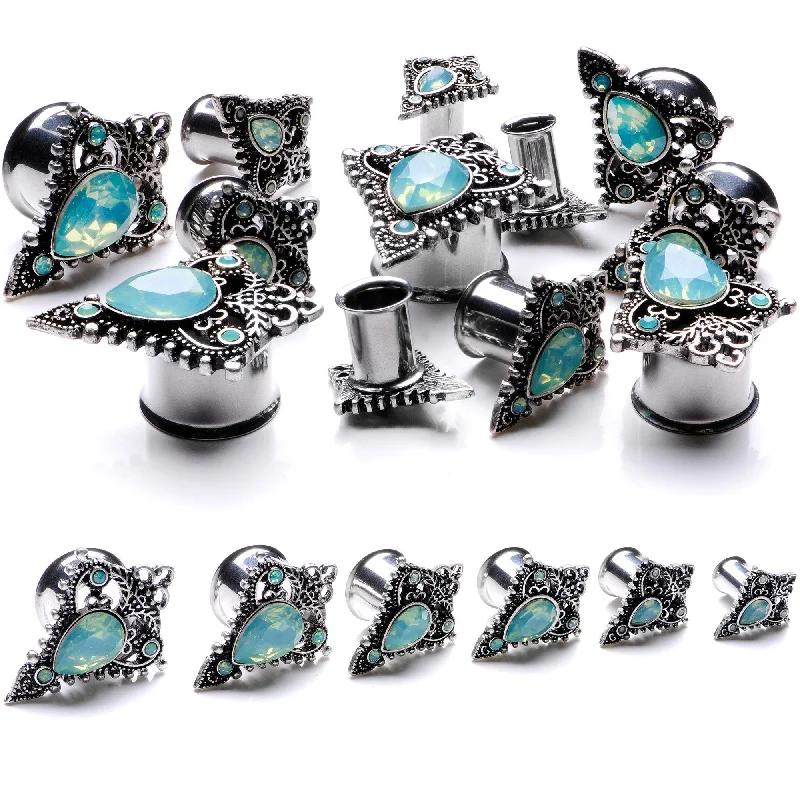 Women's Earrings – Elegant Designs for Every Personality--Green Gem Fleur De Lis Double Flare Plug Set Sizes 6mm to 16mm