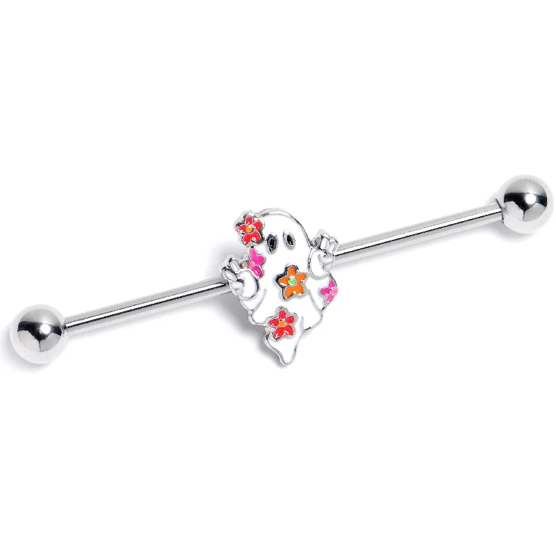 Women's Earrings – Elegant Designs for Every Personality--14 Gauge Halloween Floral Ghost Industrial Barbell 38mm