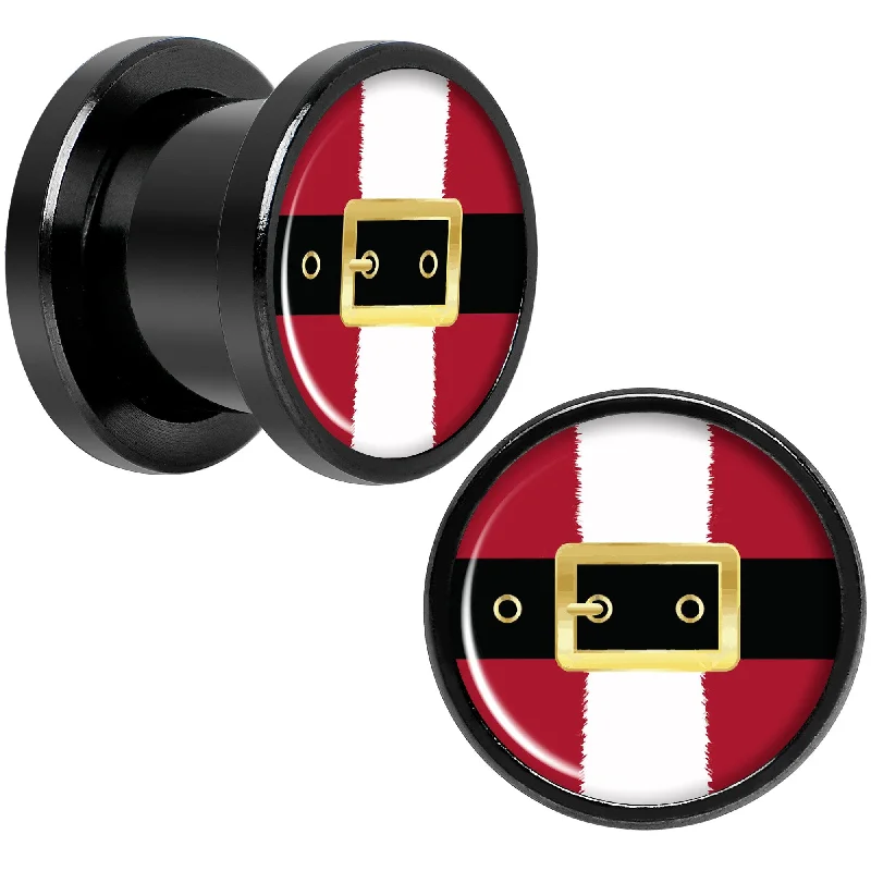 Women's Earrings – Elegant Designs for Every Personality--Christmas Santa Suit Black Screw Fit Plug Set Sizes 5mm to 20mm