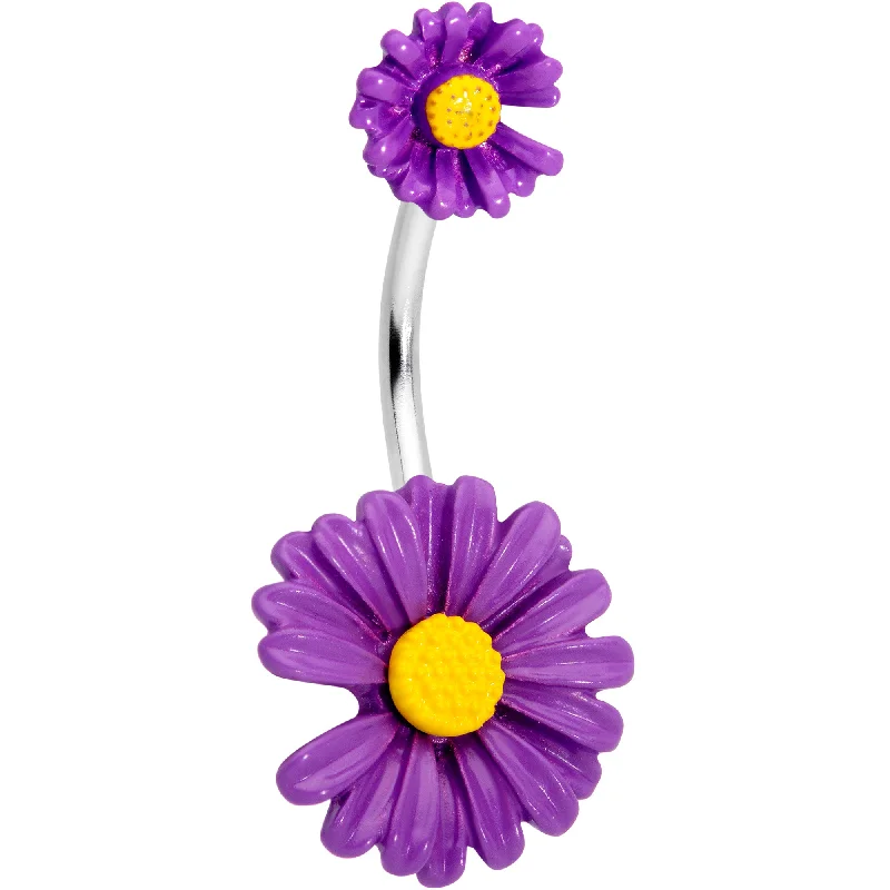 Unique Belly Rings with Bold Designs -Purple Double Flower Double Mount Belly Ring