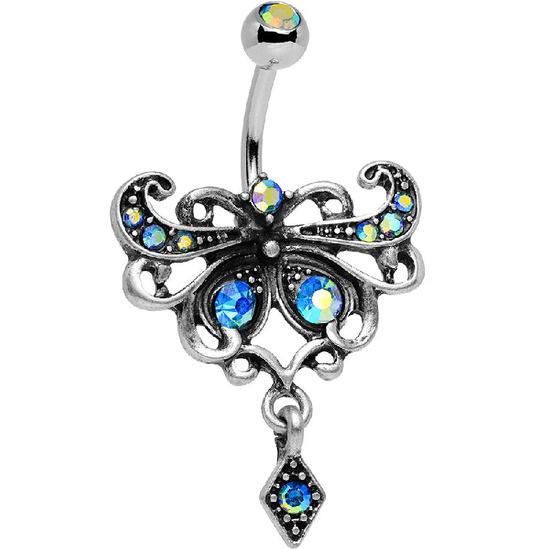 Belly Rings with Beautiful Stones for Stunning Fashion -Aqua Aurora Antique Finish Steel Maharani Butterfly Belly Ring