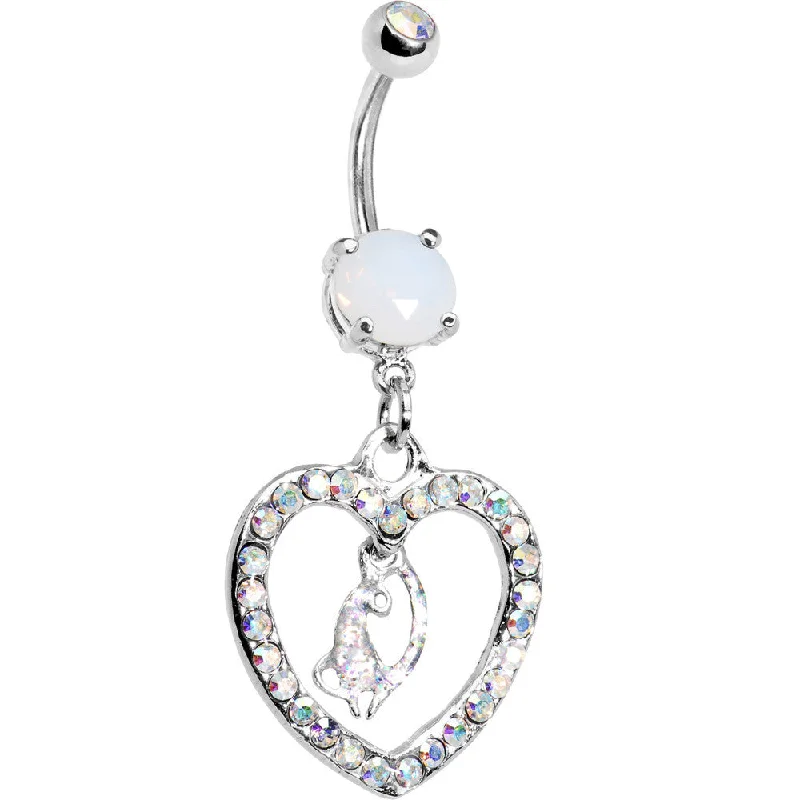 Comfortable Belly Rings with Custom Finish -Aurora Gem Kitty Cat Love Heart Belly Ring