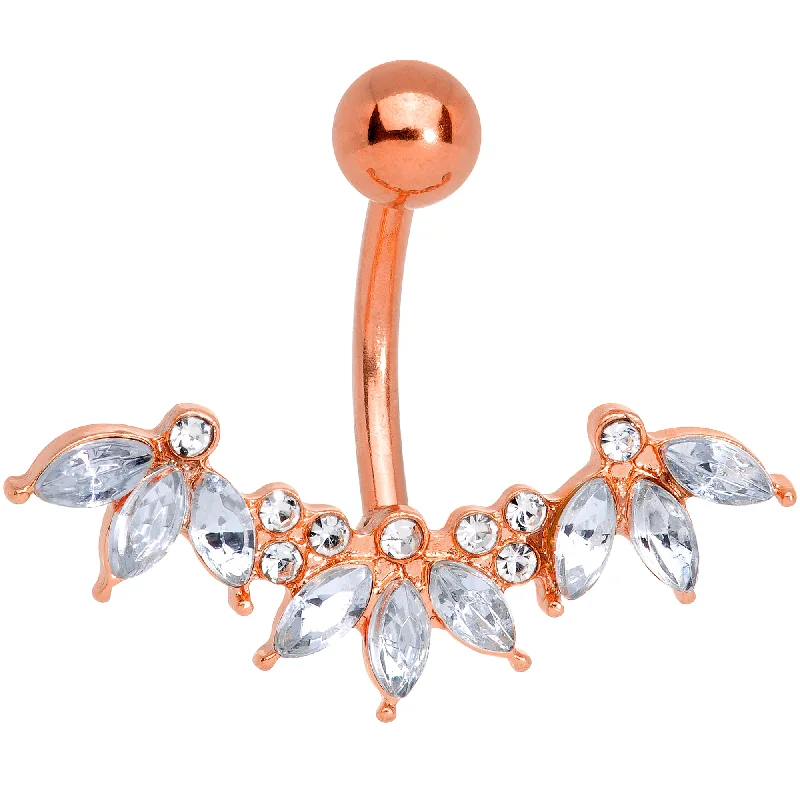 Trendy Belly Rings for Bold Looks -Clear Gem Rose Gold Tone Anodized Comely Clusters Belly Ring