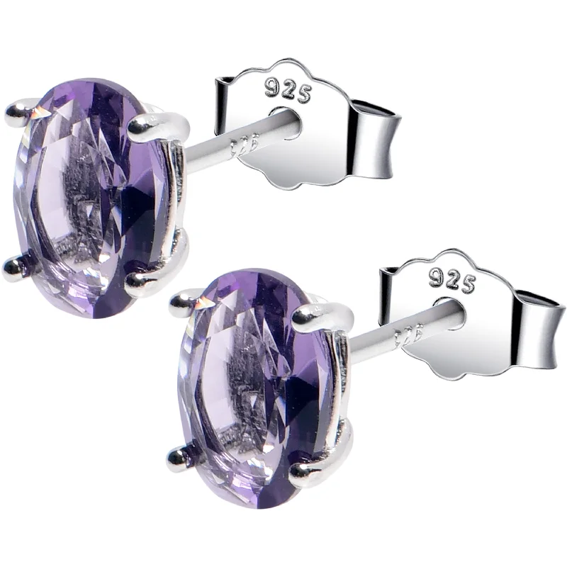 Women's Earrings – Elegant Designs for Every Personality--5mm CZ  Oval 925 Sterling Silver February Birthstone Stud Earrings