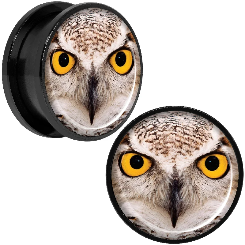 Women's Earrings – Elegant Designs for Every Personality--Full Color Owl Black Anodized Screw Fit Plug Set 20mm