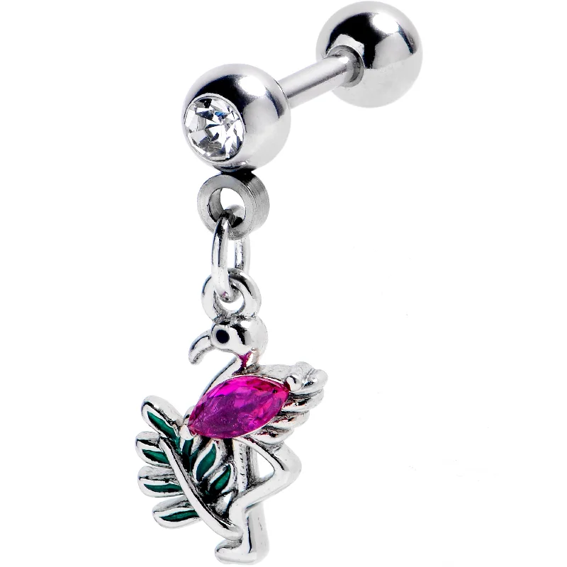 Women's Earrings – Elegant Designs for Every Personality--16 Gauge 1/4 Pink Gem Fabulous Flamingo Dangle Cartilage Tragus Earring
