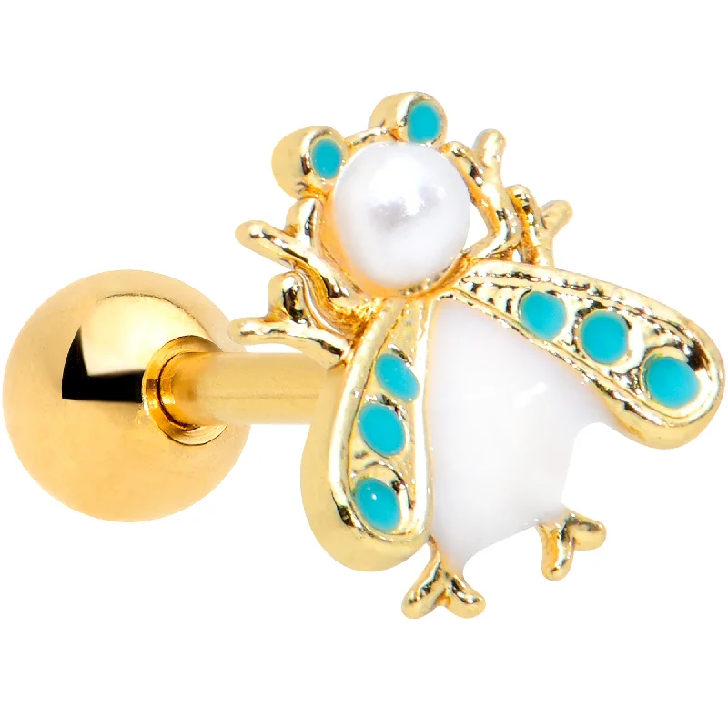 Women's Earrings – Elegant Designs for Every Personality--16 Gauge 1/4 White Gem Gold Tone Snow Bug Cartilage Tragus Earring