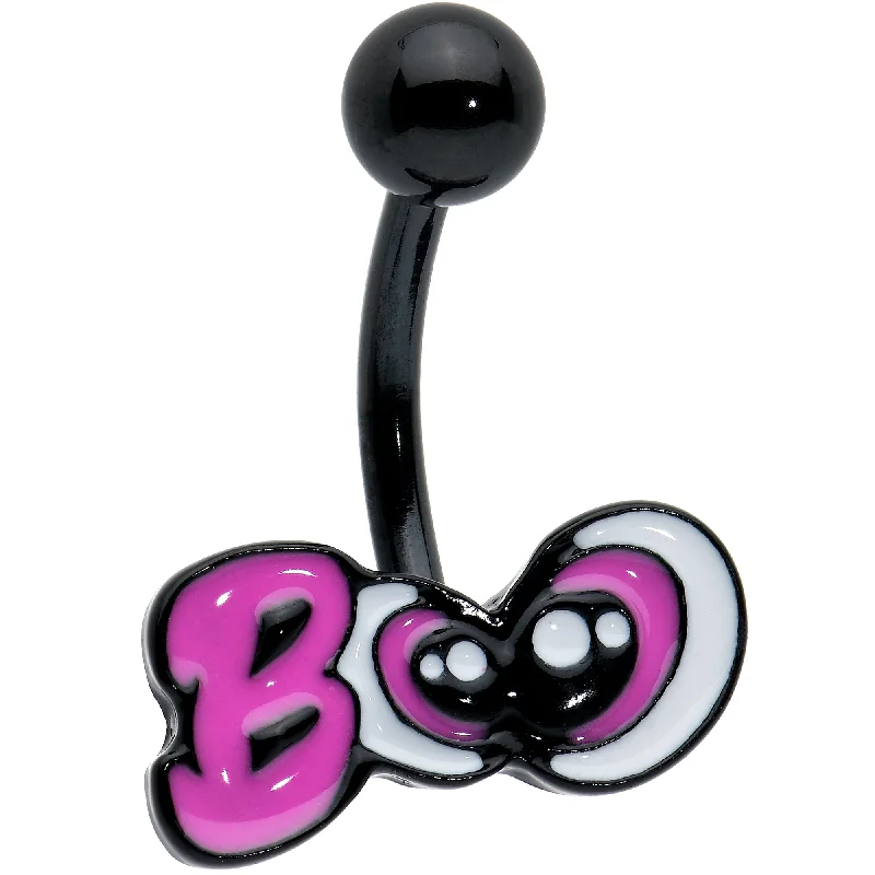 Unique Belly Rings with Creative Designs -Black Boo Eyes Beauty Pink White Halloween Belly Ring