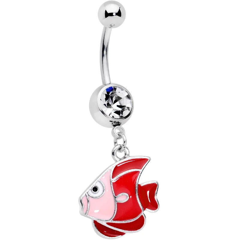 Stunning Belly Rings for Trendy Women -Clear Gem Nautical Angelfish Dangle Belly Ring